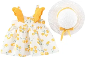 Girls Summer Dress Infant Floral Suspenders Dress Baby Princess Outfits Clothes Hat Girls Dress Kids for 1-4 Years