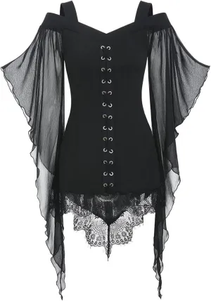 Gothic Lace Dress for Women Off-Shoulder Vintage Dresses Bell Sleeve Steampunk Medieval Costume Cosplay Halloween Dresses