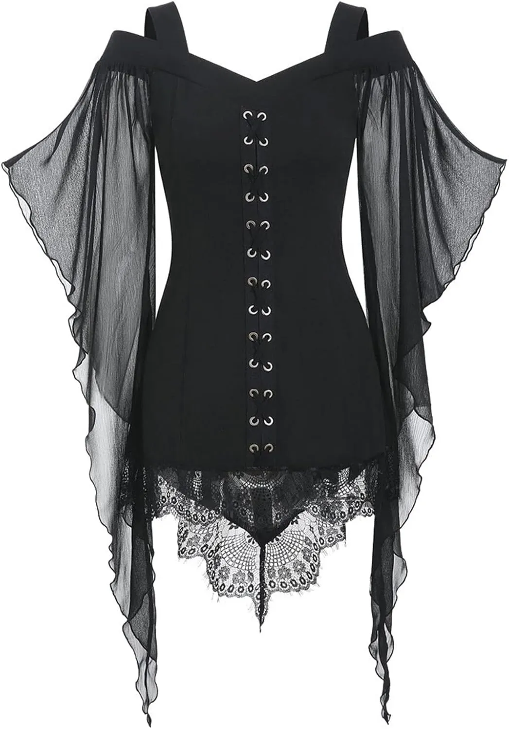 Gothic Lace Dress for Women Off-Shoulder Vintage Dresses Bell Sleeve Steampunk Medieval Costume Cosplay Halloween Dresses