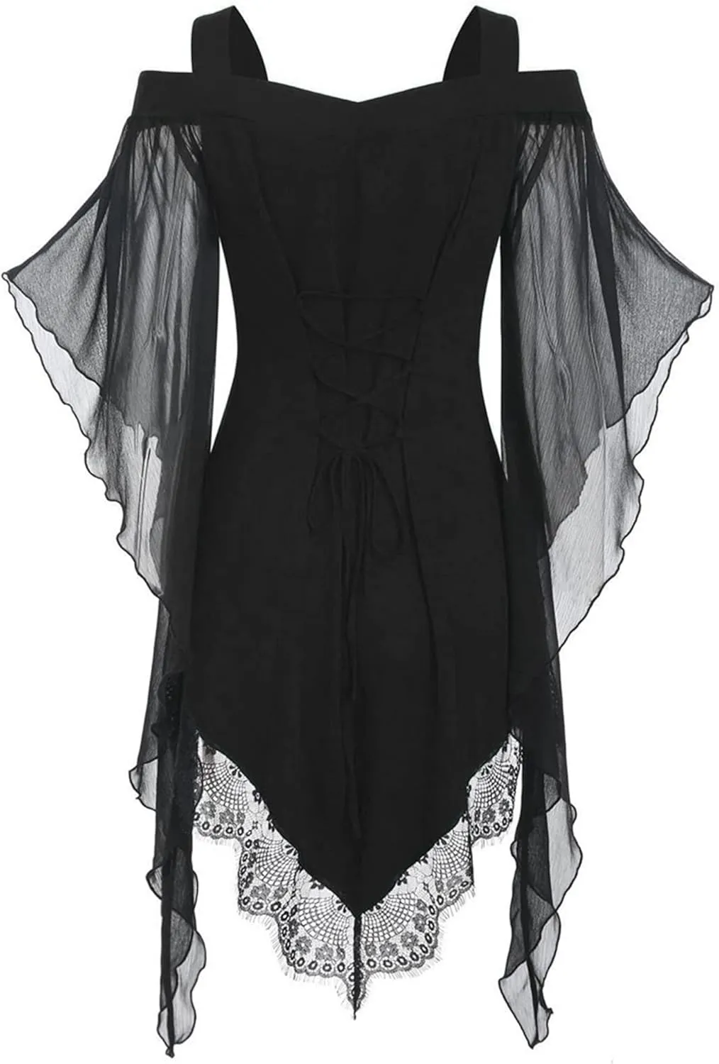 Gothic Lace Dress for Women Off-Shoulder Vintage Dresses Bell Sleeve Steampunk Medieval Costume Cosplay Halloween Dresses