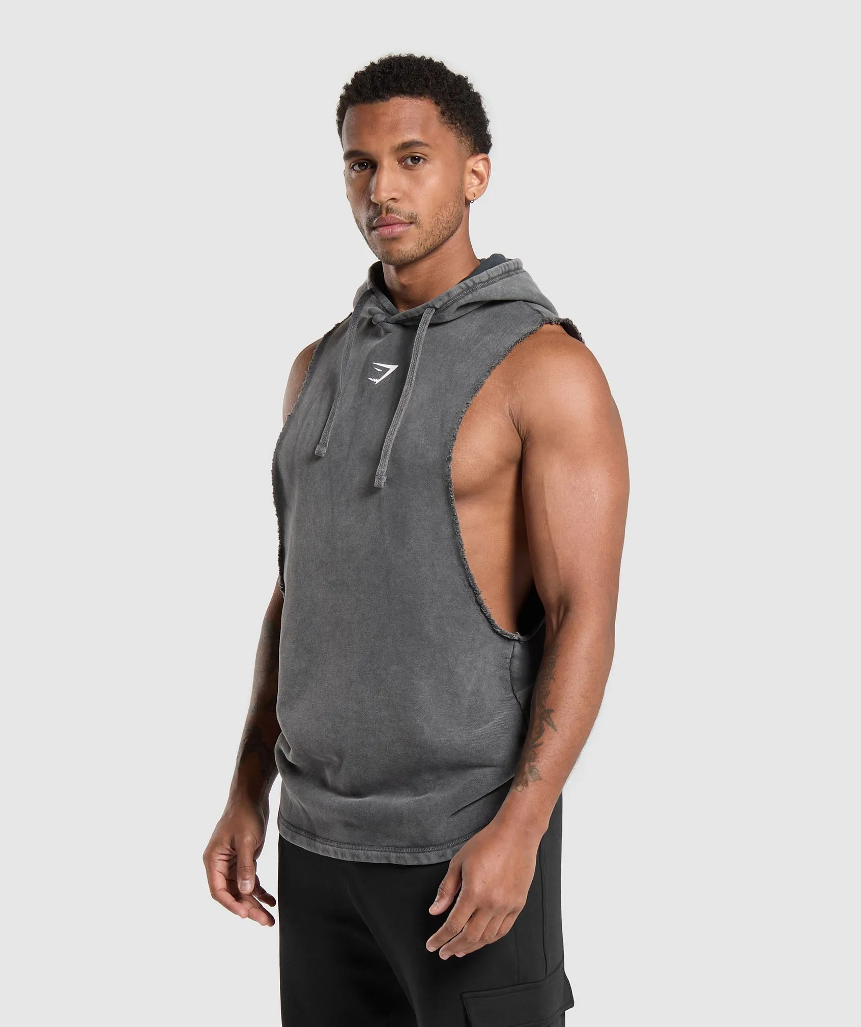 Gymshark Washed Drop Arm Sleeveless Hoodie - Black
