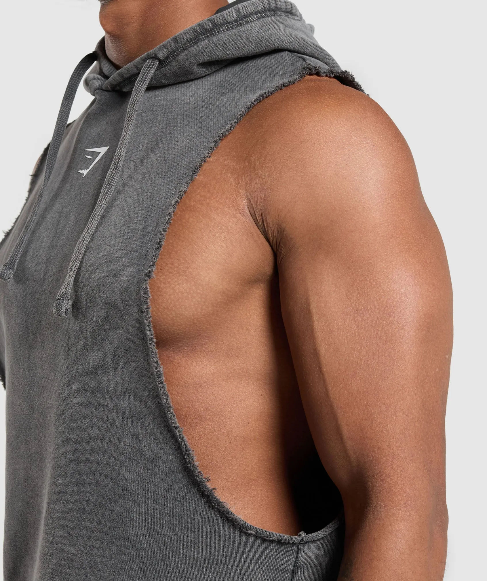 Gymshark Washed Drop Arm Sleeveless Hoodie - Black