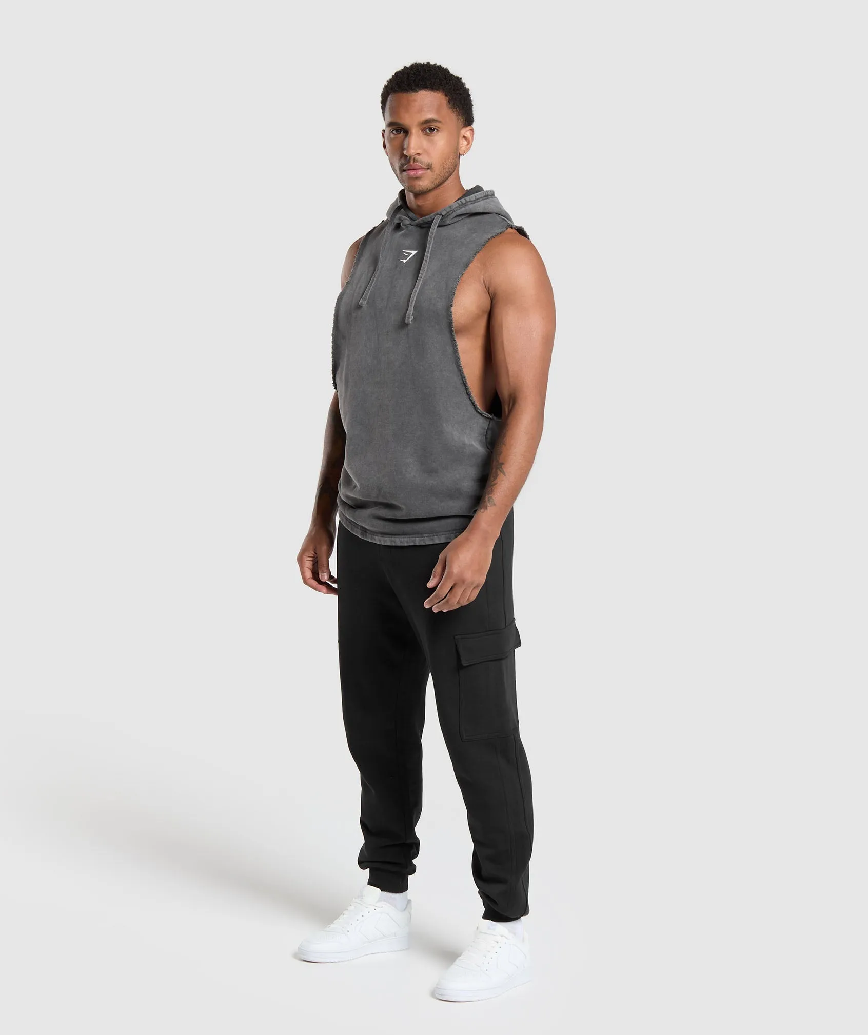 Gymshark Washed Drop Arm Sleeveless Hoodie - Black