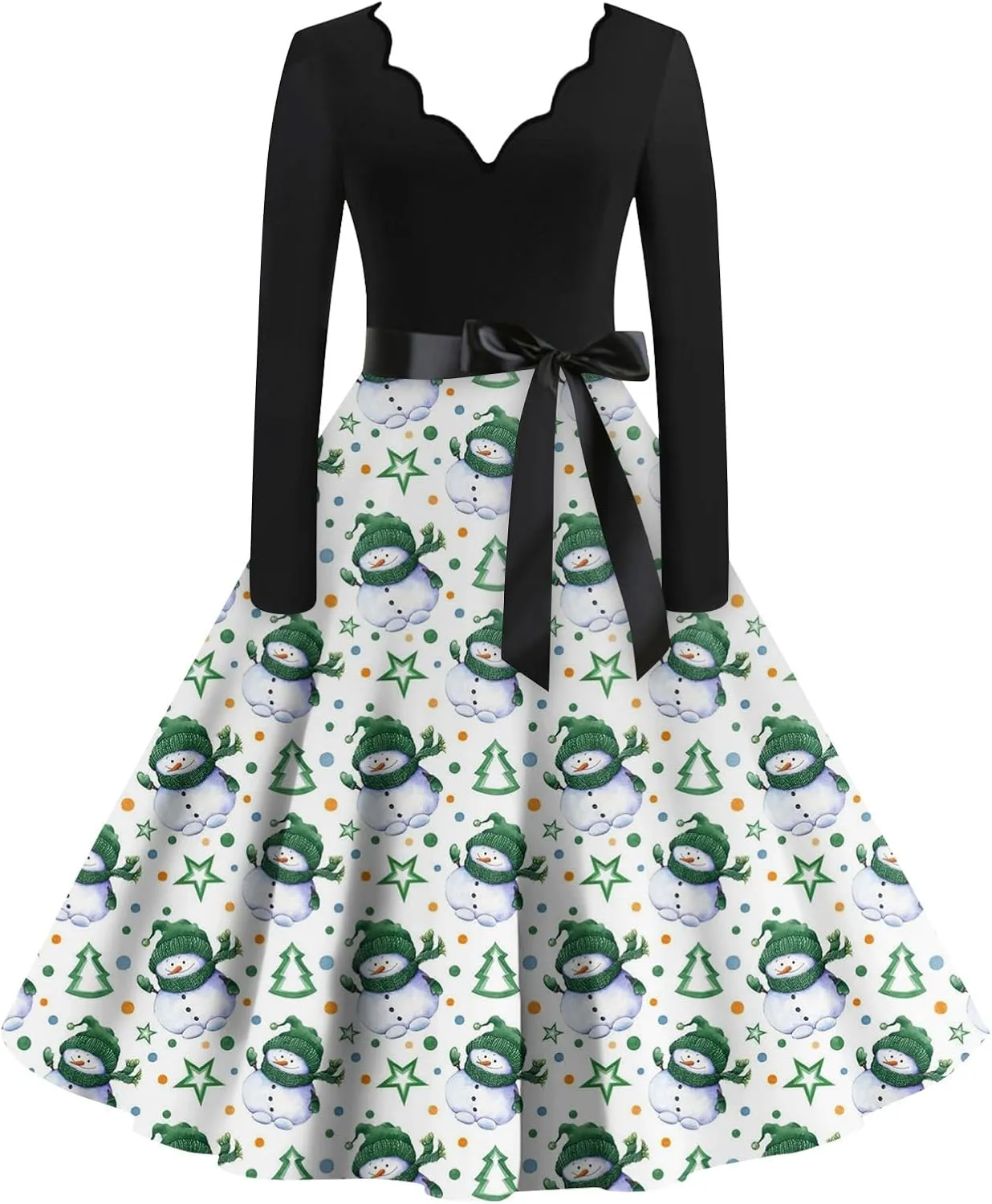Halloween Dresses for Women Long Sleeve V Neck Vintage Print Costumes 1950s Fall Cocktail Dresses