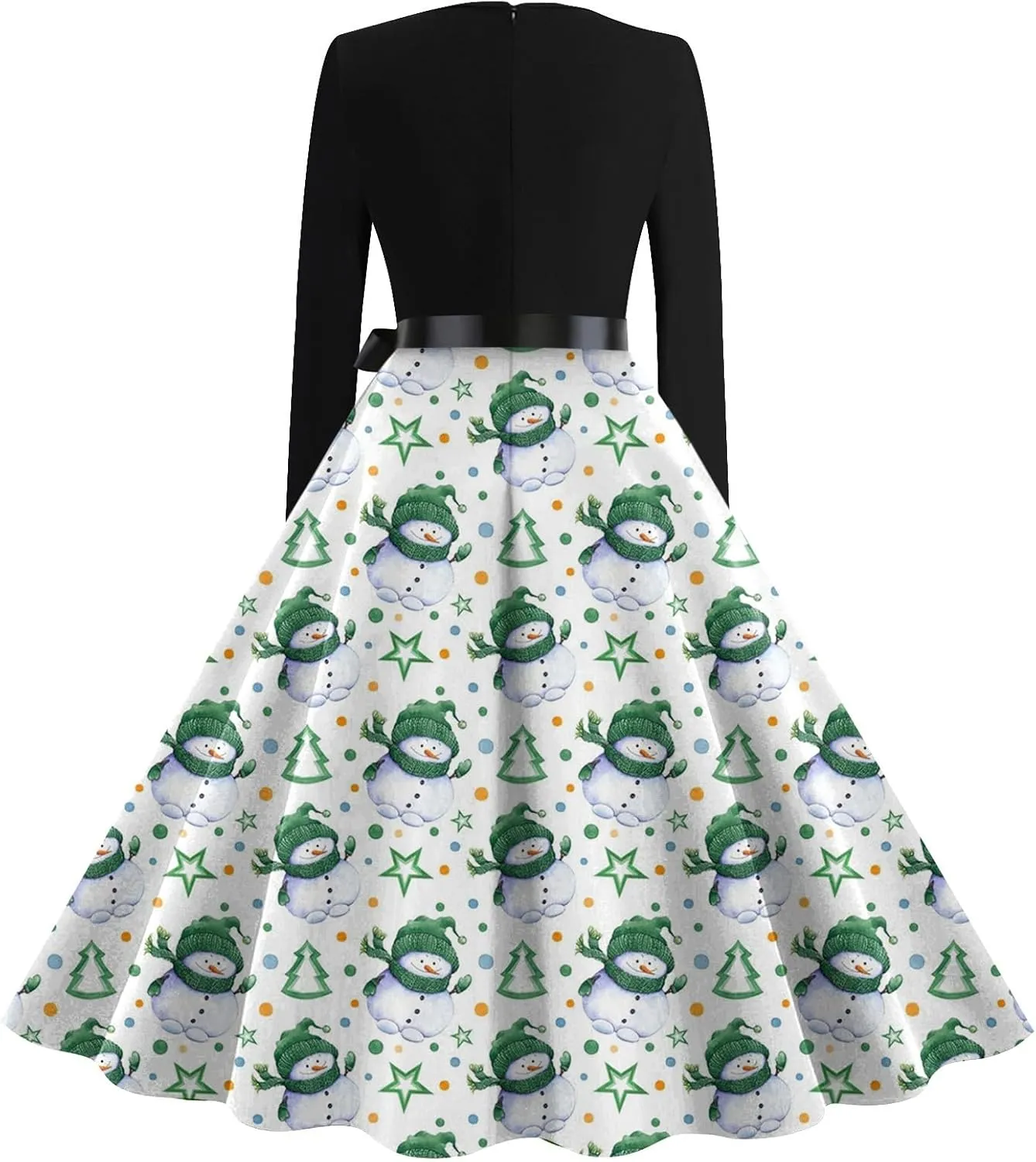 Halloween Dresses for Women Long Sleeve V Neck Vintage Print Costumes 1950s Fall Cocktail Dresses