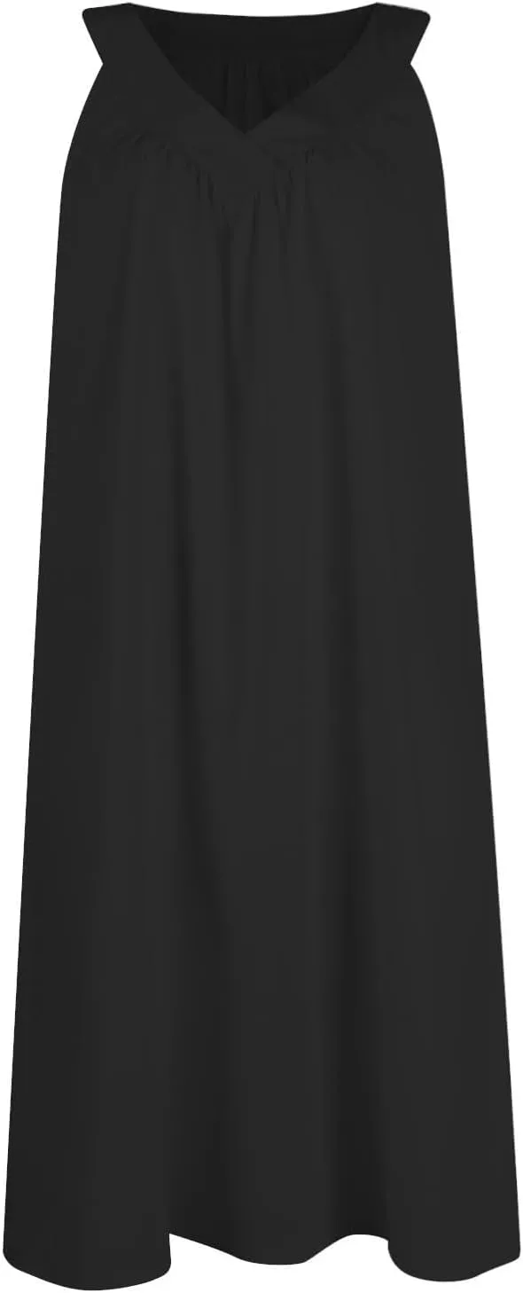 hlysgo Womens Dress 2025 Summer Casual Loose Fit Sleeveless V Neck Pajamas Dresses Solid Comfy Beach Vacation Mini Sundress