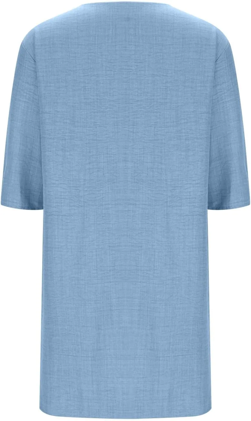 hlysgo Womens Vacation Dress 2025 Summer Casual 3/4 Sleeve Mini Dresses Loose Comfy Knee Length Beach Dress with Pockets