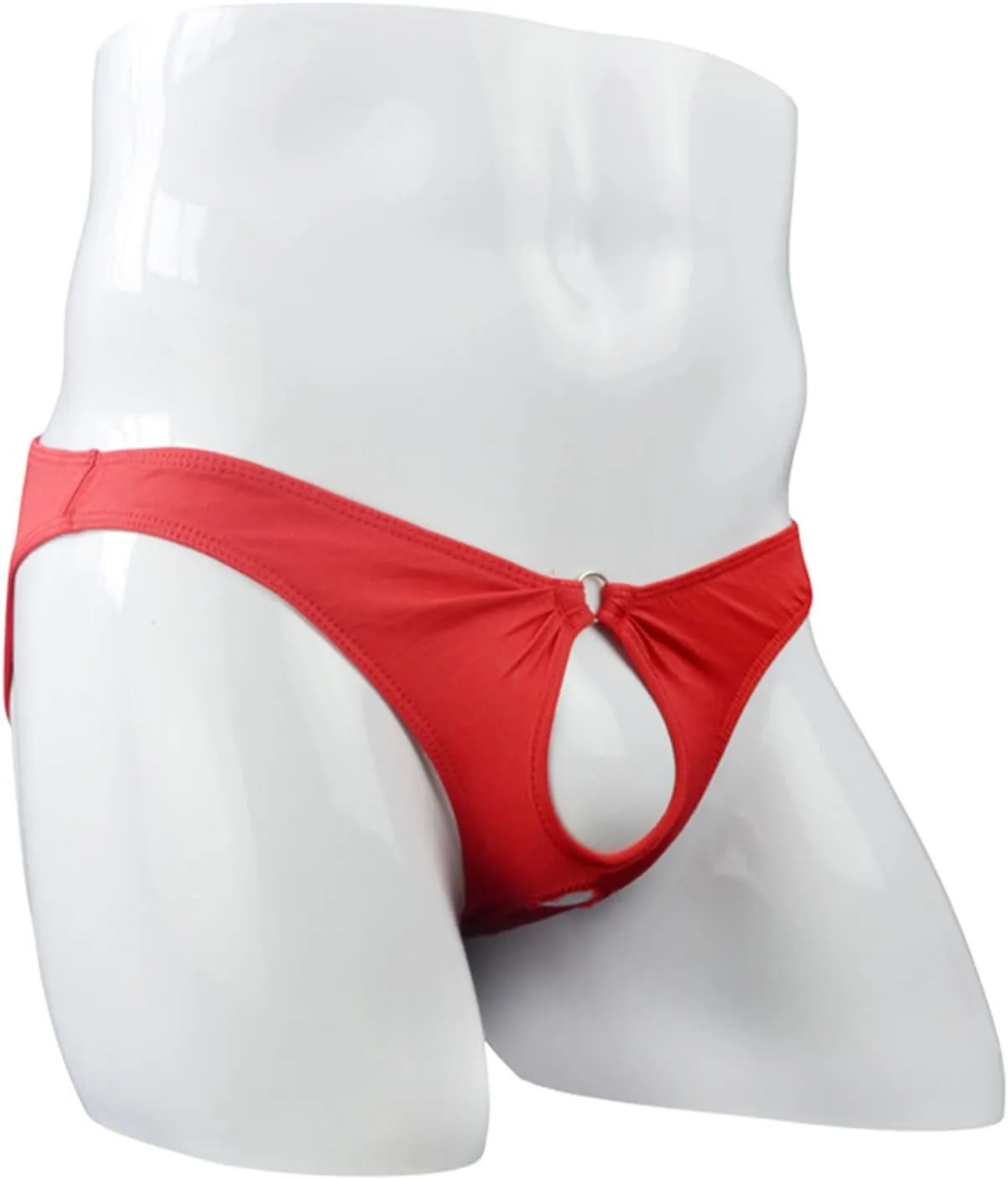 JEsilunmaMY Mens Open Front Briefs Low Waist Hollow Bikini Underwear Lingerie See Through Underpants with Metail O Ring