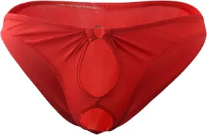 JEsilunmaMY Mens Open Front Briefs Low Waist Hollow Bikini Underwear Lingerie See Through Underpants with Metail O Ring