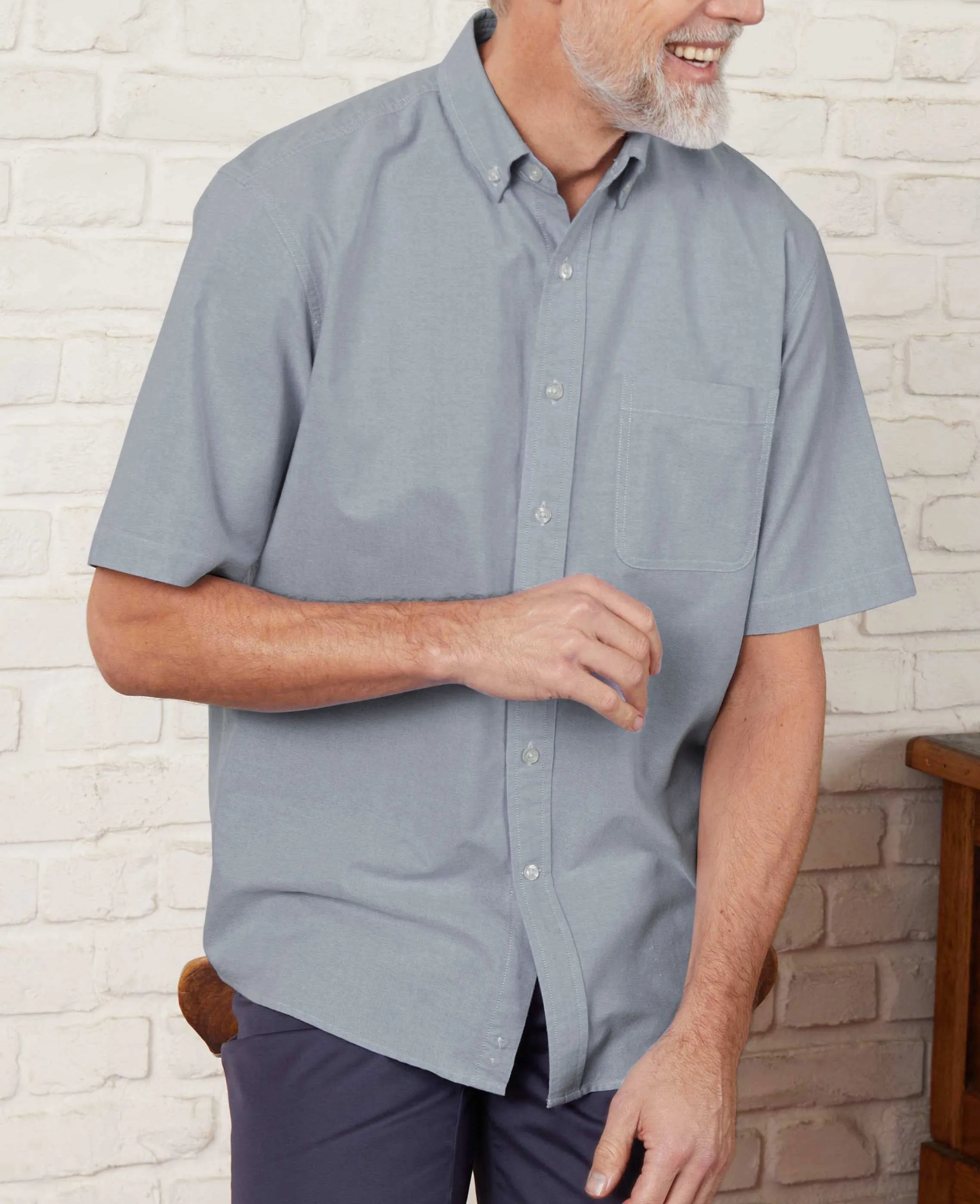 Light Denim Blue Classic Fit Short Sleeve Oxford Shirt