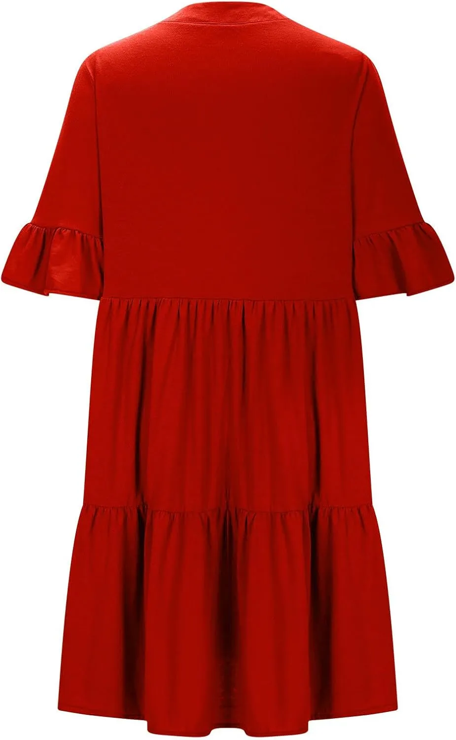 Lmdudan Dresses for Women Summer V Neck Ruffle Sleeve A Line Tiered Flowy Dresses Casual Trendy Mini Beach Dress with Pockets