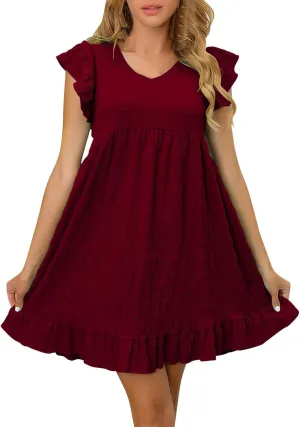 Lmdudan Summer Ruffle Cap Sleeve Mini Dress Women 2025 Spring Swing V Neck Vacation Beach Dress Cute Babydoll Short Sundress
