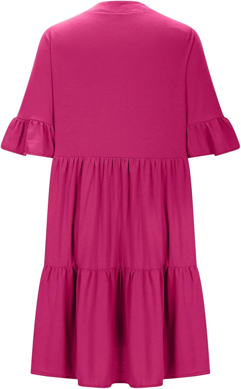 Lmdudan Womens Mini Beach Dress with Pockets 2025 Summer Trendy Dresses Ruffle Short Sleeve V Neck A Line Tiered Flowy Dress