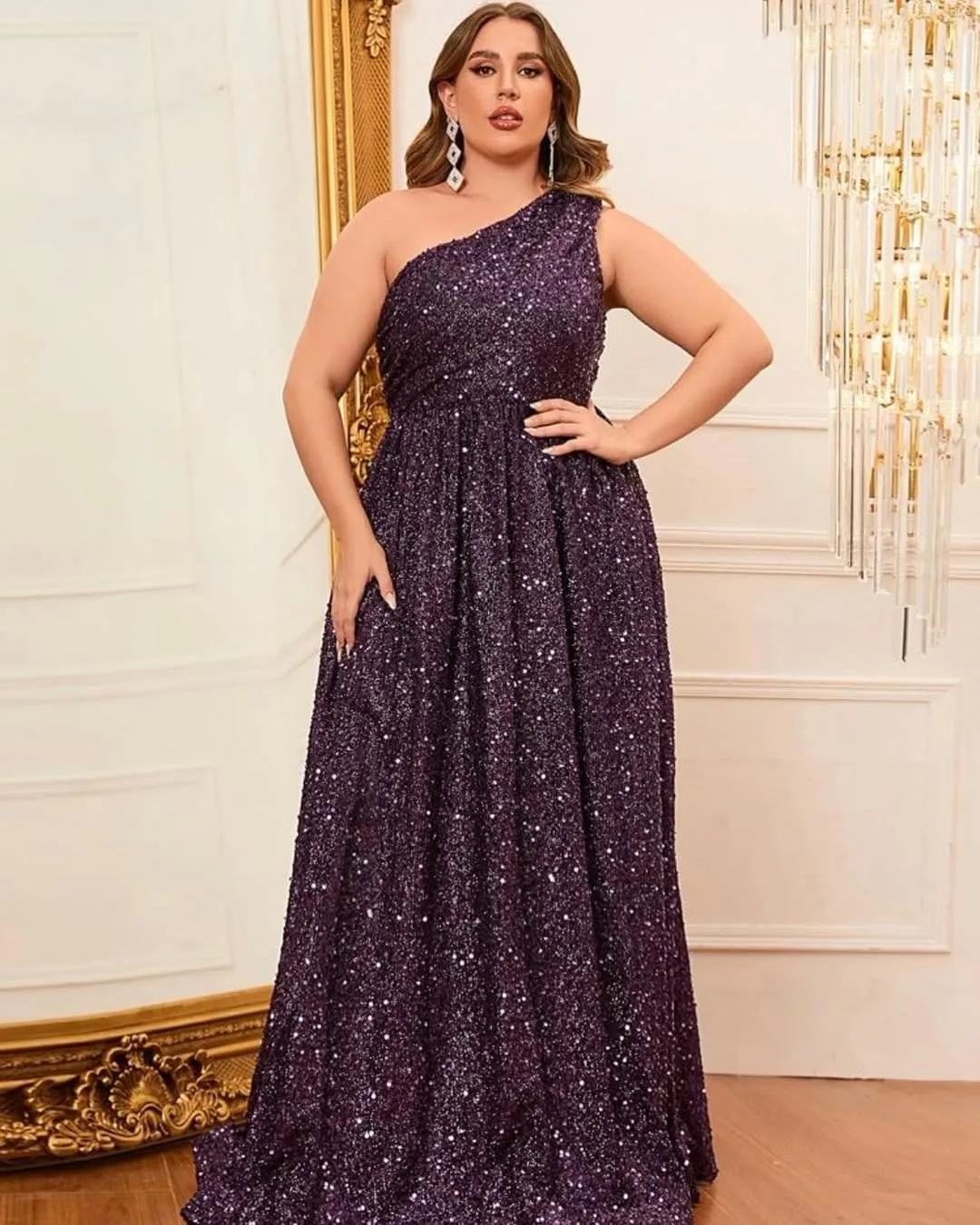 Long Sequin Prom Dresses for Women 2025 One Shoulder A Line Formal Dress with Pockets