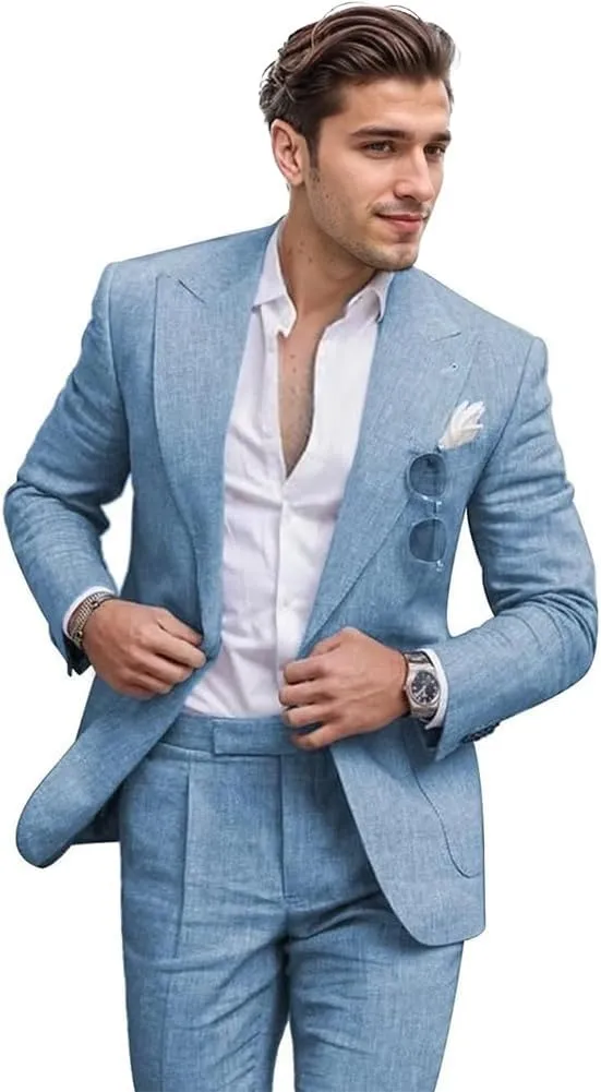 Mens Casual Sport Coat Blazer Linen Slim Fit Business Jacket One Button Travel Blazer Suit Jacket