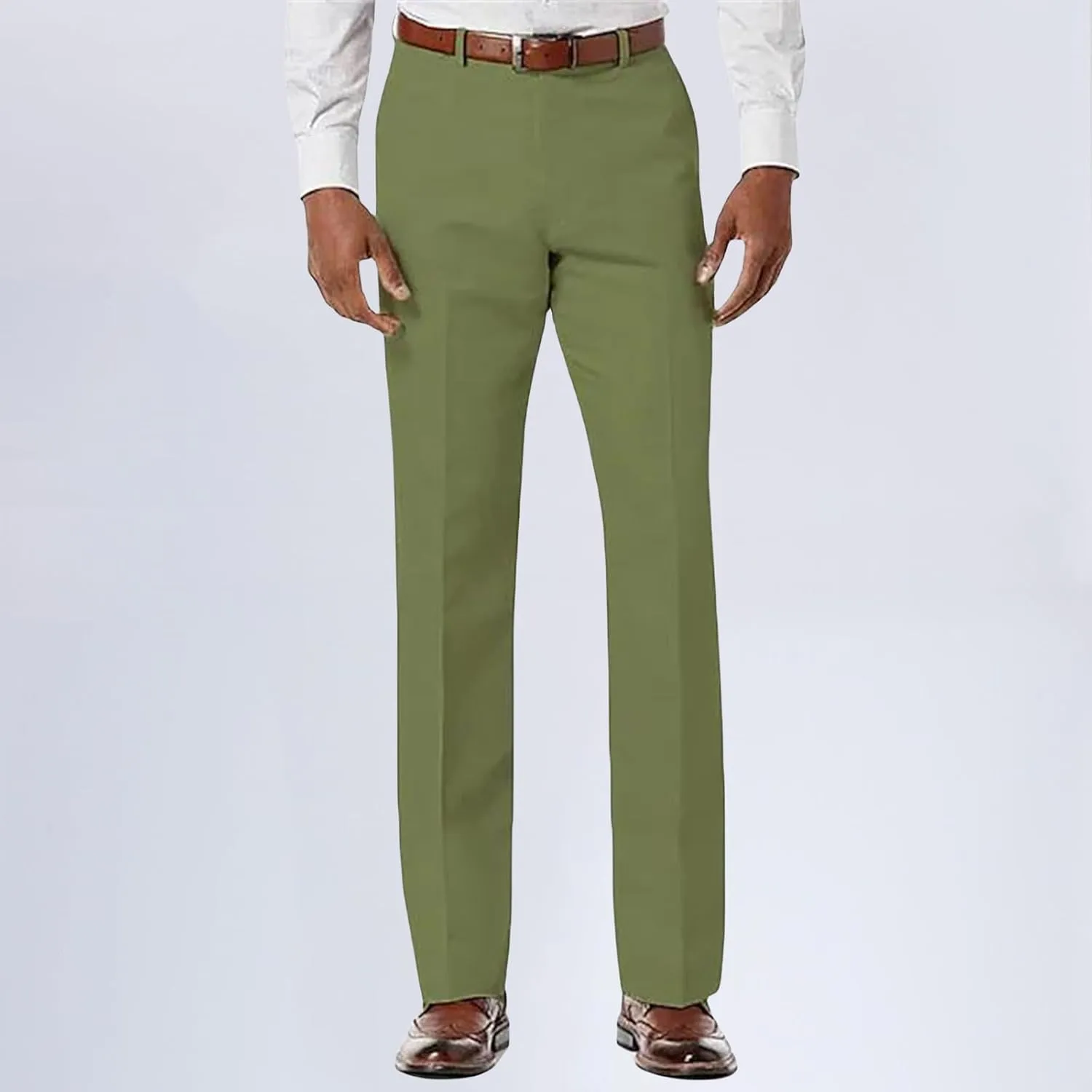 Men's Dress Pants Hemmed Casual Pants Vintage Straight Leg Fit Workwear Lightweight Suit Pants for Everyday