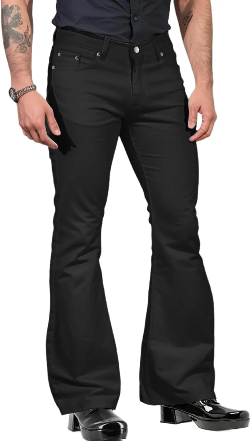 Men's Retro 70s Bell Bottom Pants Stretch Fit Comfortable Flared Legs Classic for Disco Nights 60s Fashion Trend