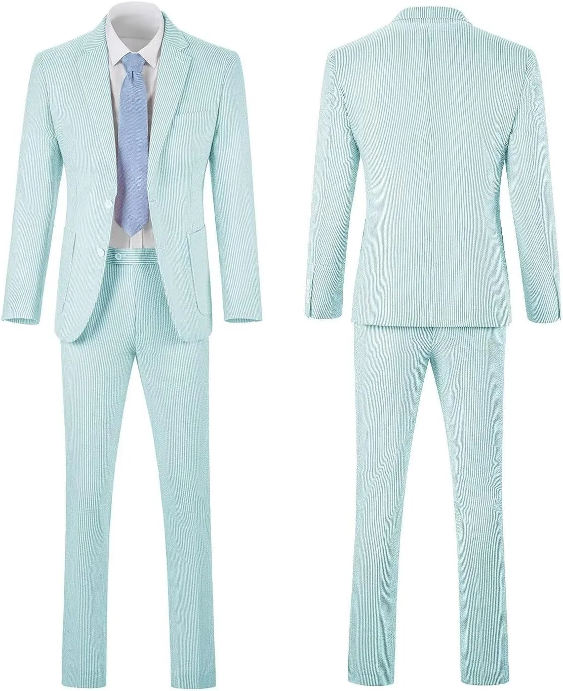 Mens Seersucker Suit Slim Fit Suits for Men Summer Striped Wedding Prom Party Dinner 2 Piece Daily Suit Jacket Blazer Pants