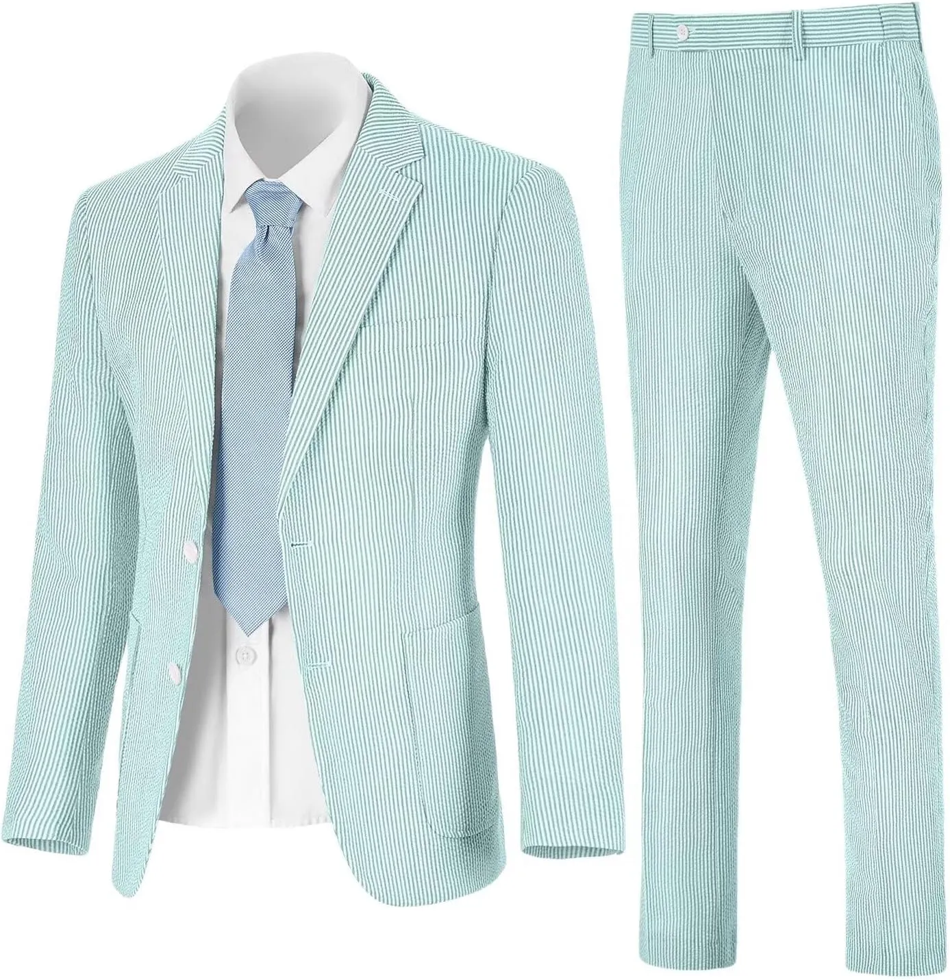 Mens Seersucker Suit Slim Fit Suits for Men Summer Striped Wedding Prom Party Dinner 2 Piece Daily Suit Jacket Blazer Pants