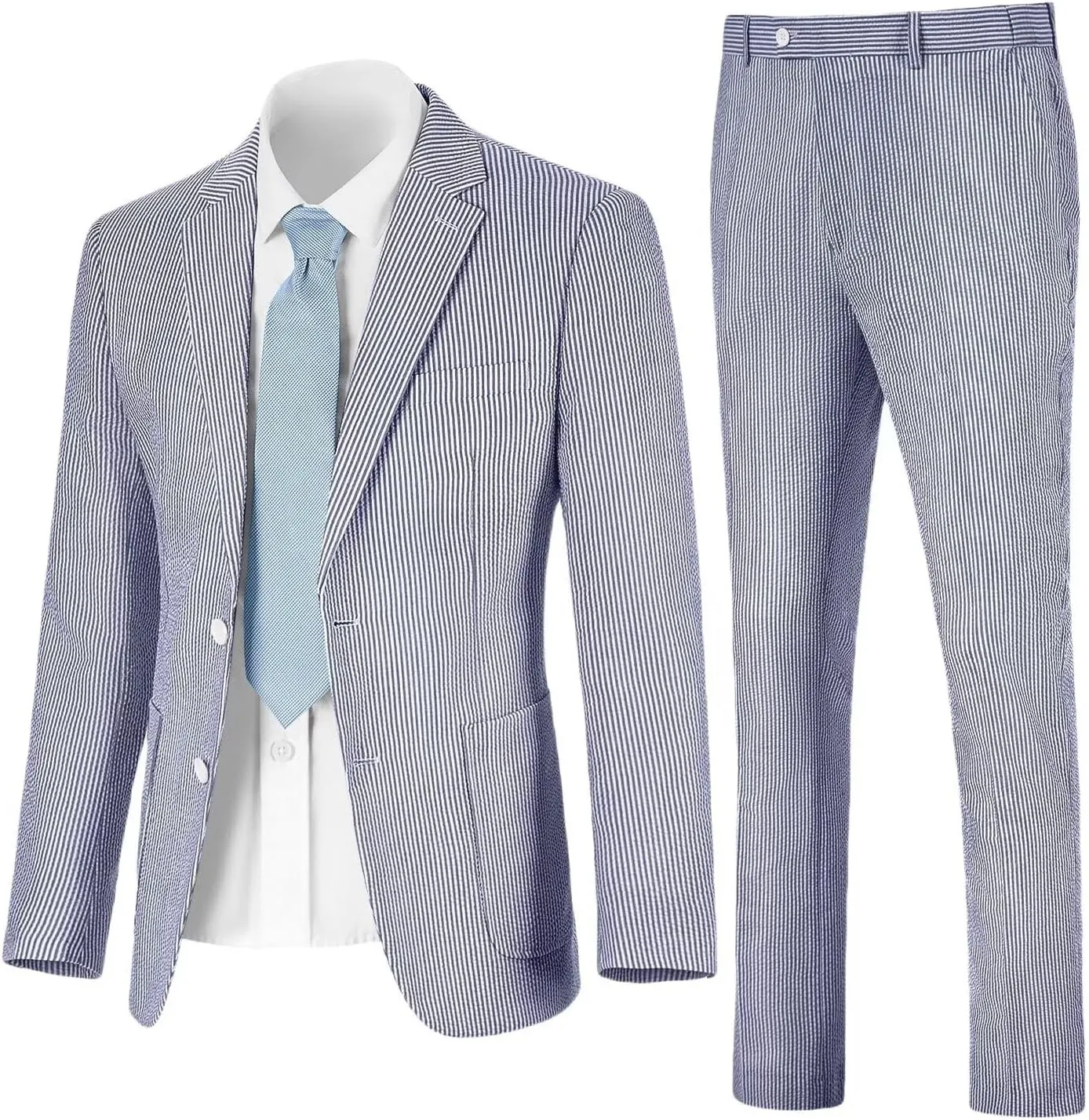 Mens Seersucker Suit Slim Fit Suits for Men Summer Striped Wedding Prom Party Dinner 2 Piece Daily Suit Jacket Blazer Pants