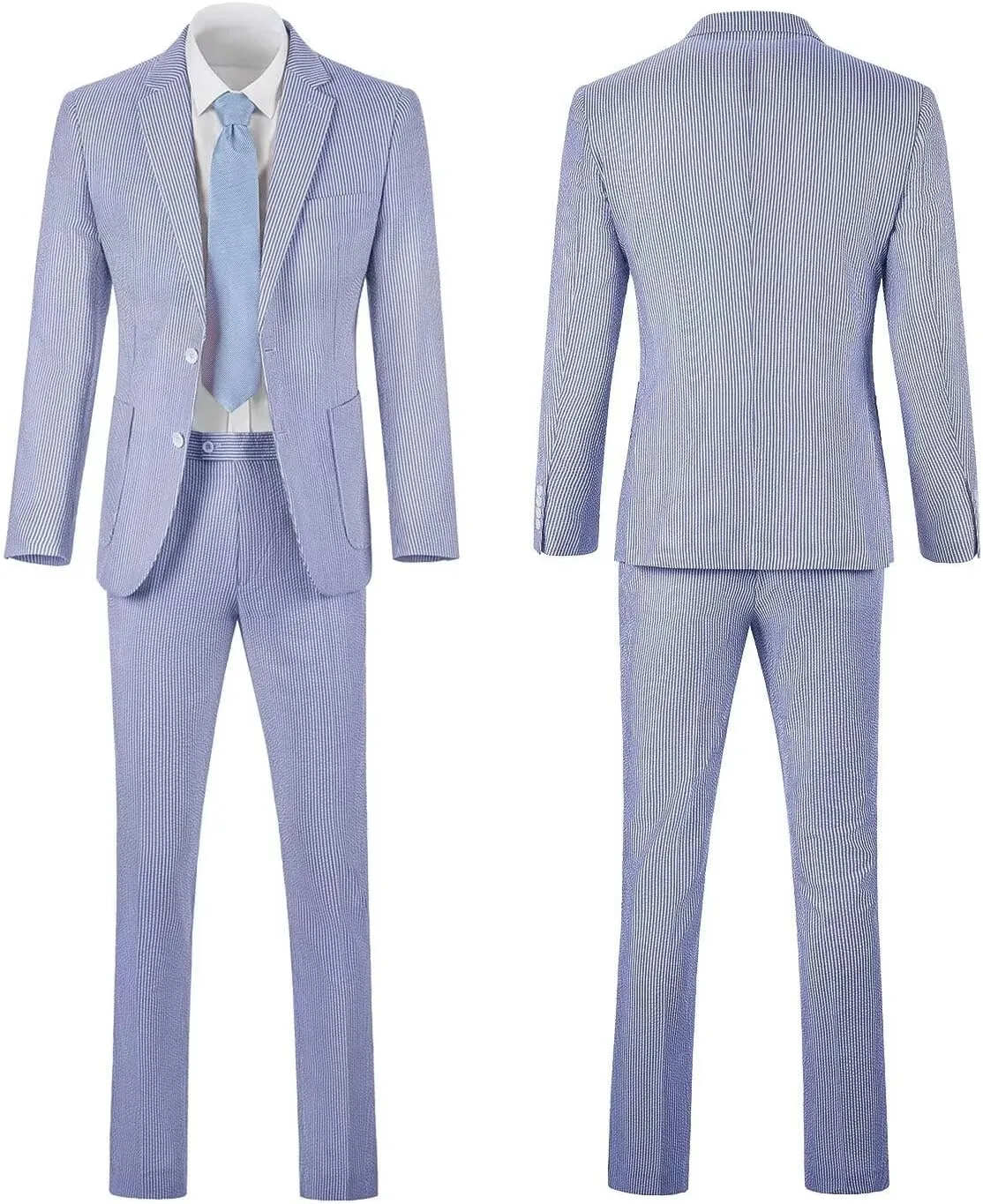 Mens Seersucker Suit Slim Fit Suits for Men Summer Striped Wedding Prom Party Dinner 2 Piece Daily Suit Jacket Blazer Pants