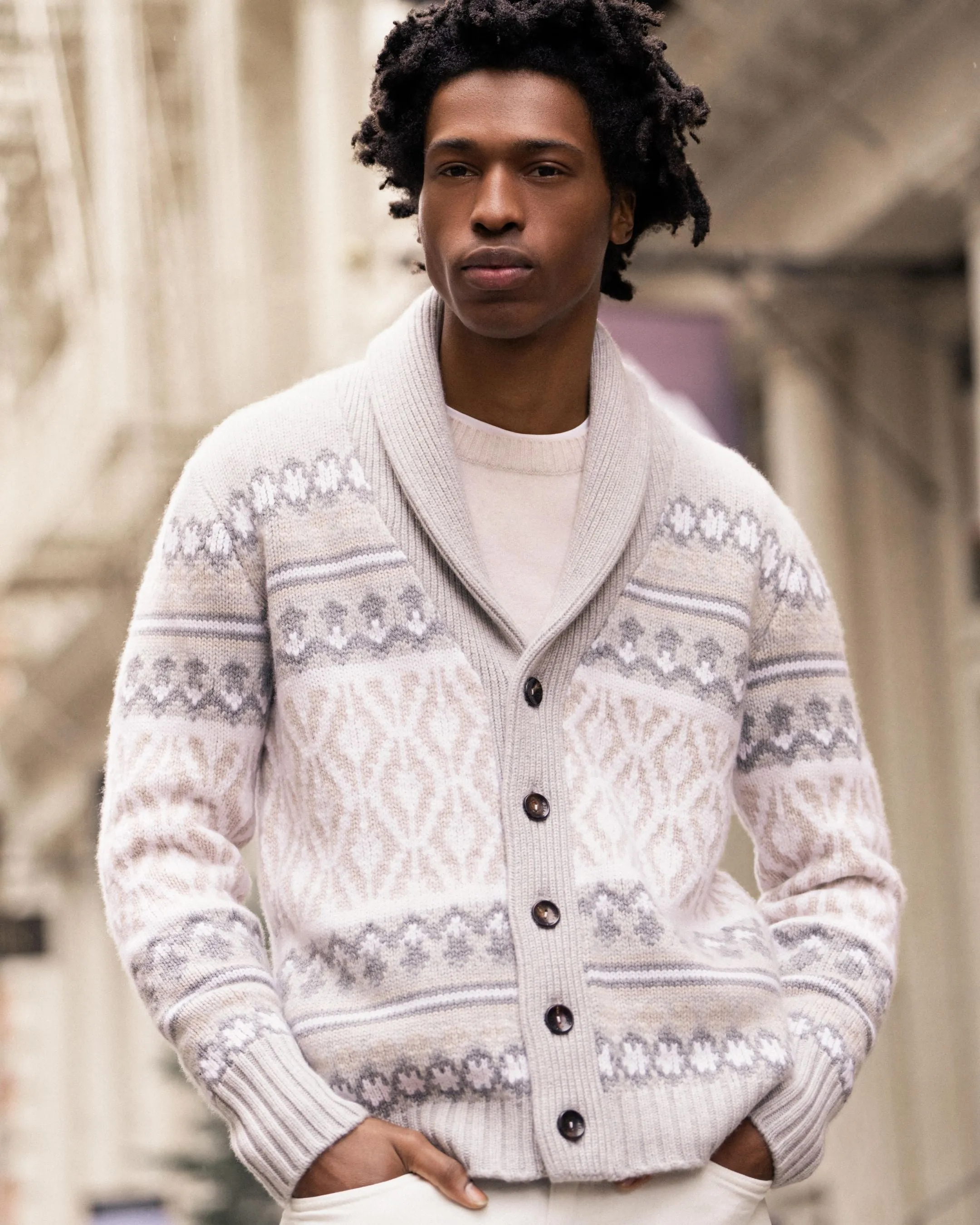 Men's Shoreditch Round Neck Cashmere Jumper Frost White