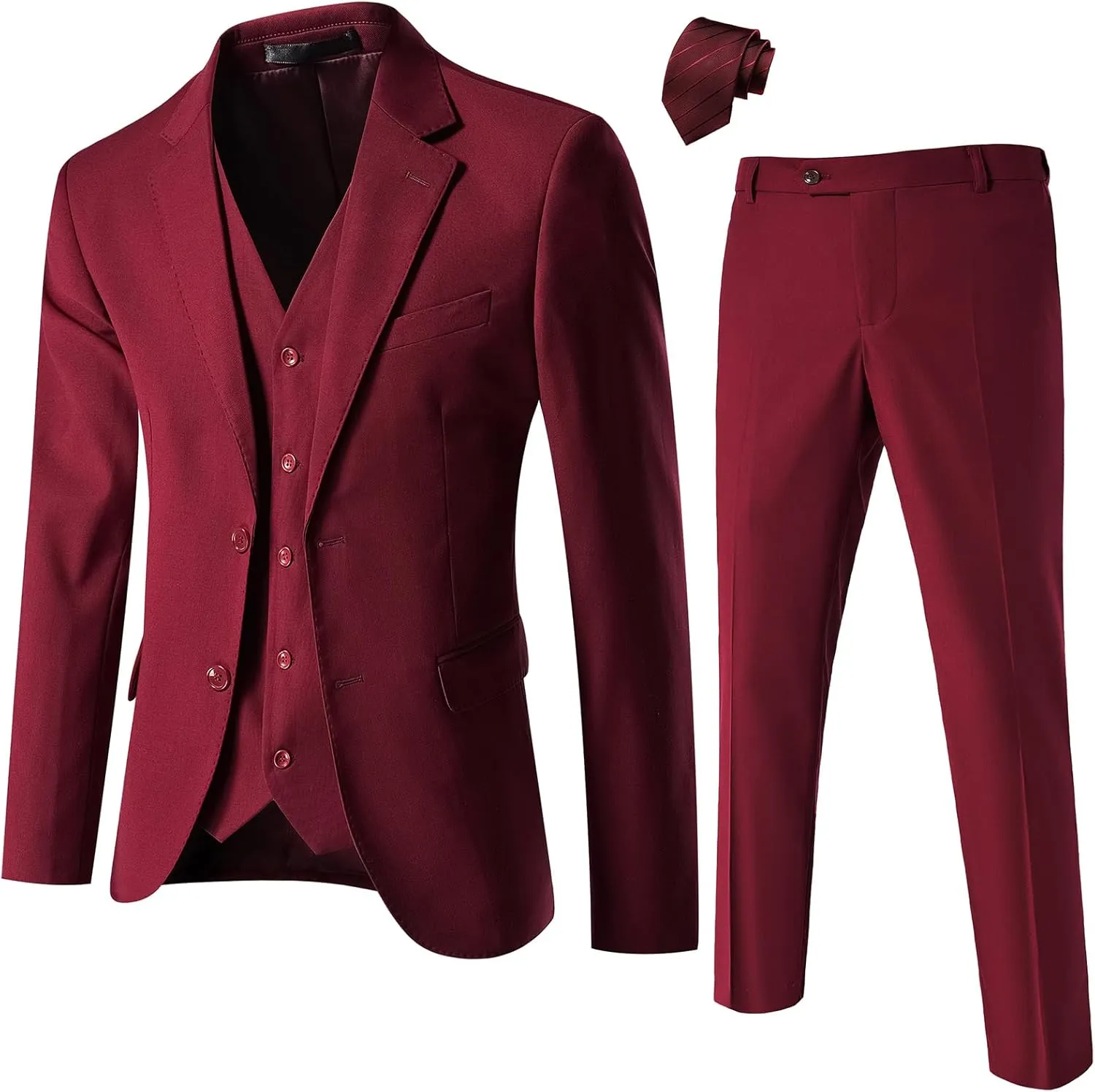 Mens Slim Fit Suit 3-Piece Two-Button Blazer Dress Business Wedding Party Jacket Vest & Pant