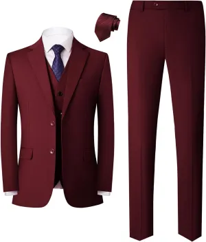 Mens Slim Fit Suit 3-Piece Two-Button Blazer Dress Business Wedding Party Jacket Vest & Pant