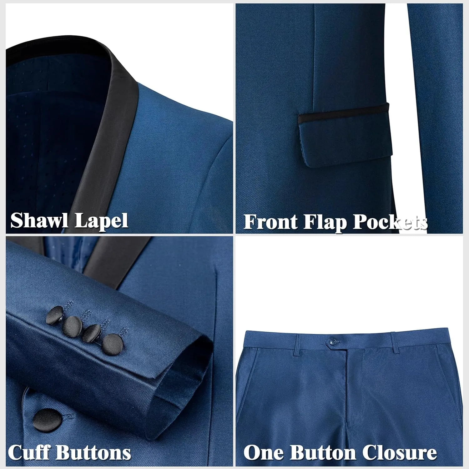 Men's Suit 3 Piece Slim Fit Suits for Men, One Button Solid Shawl Lapel Blazer Jacket Vest Pants Set for Party Wedding