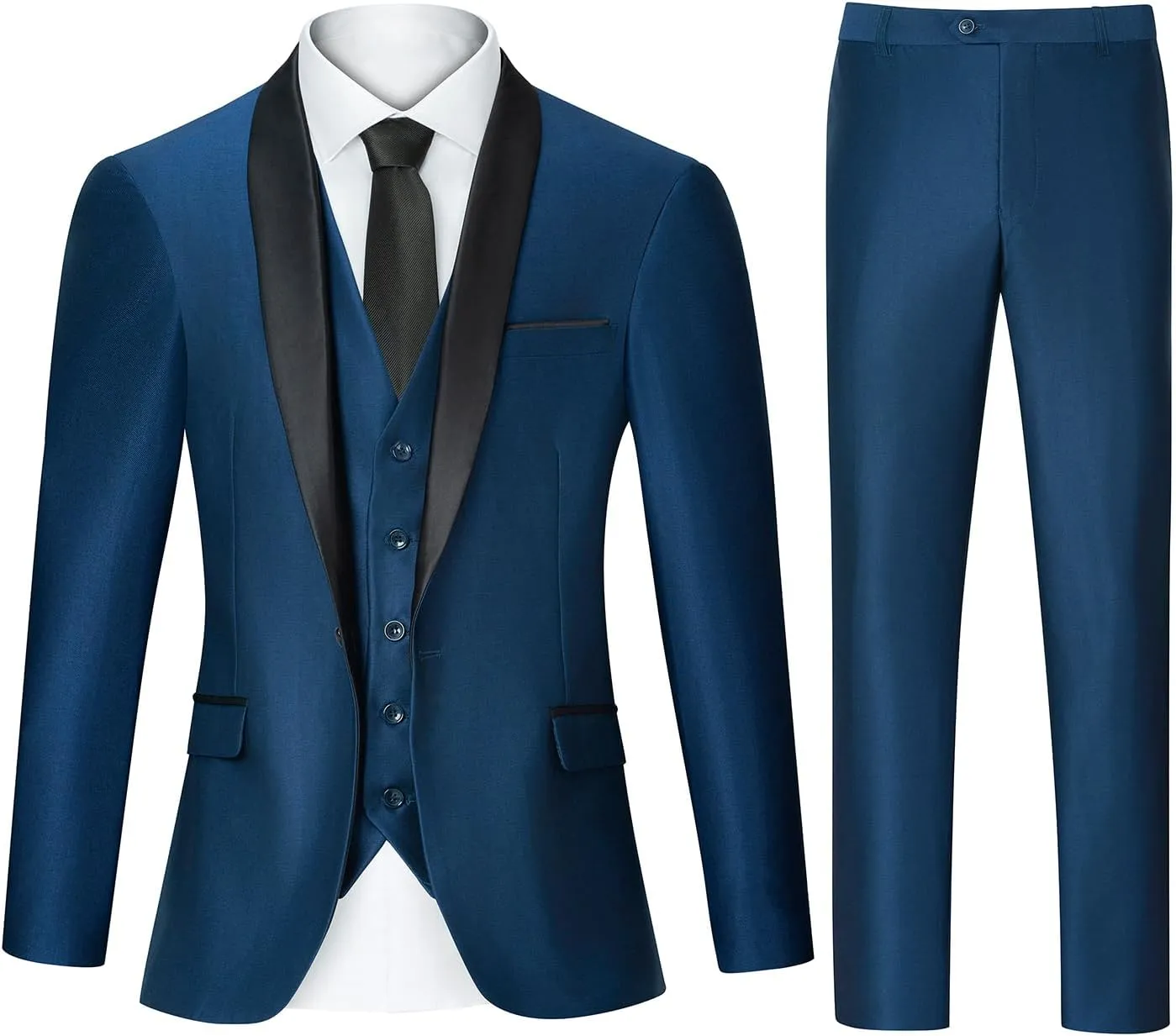 Men's Suit 3 Piece Slim Fit Suits for Men, One Button Solid Shawl Lapel Blazer Jacket Vest Pants Set for Party Wedding