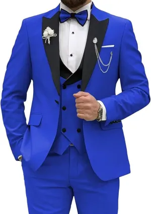 Men's Tuxedo Suit Slim Fit 3 Piece Blazer Vest and Pants Set for Groom Wedding Party Formal Dress