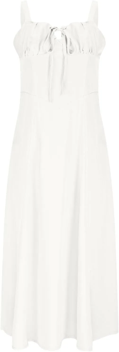 Midi Corset Dress Boho Flowy Slit Lace Up Dresses for Women Going Out A Line Casual Sundress Vacation Beach Dress