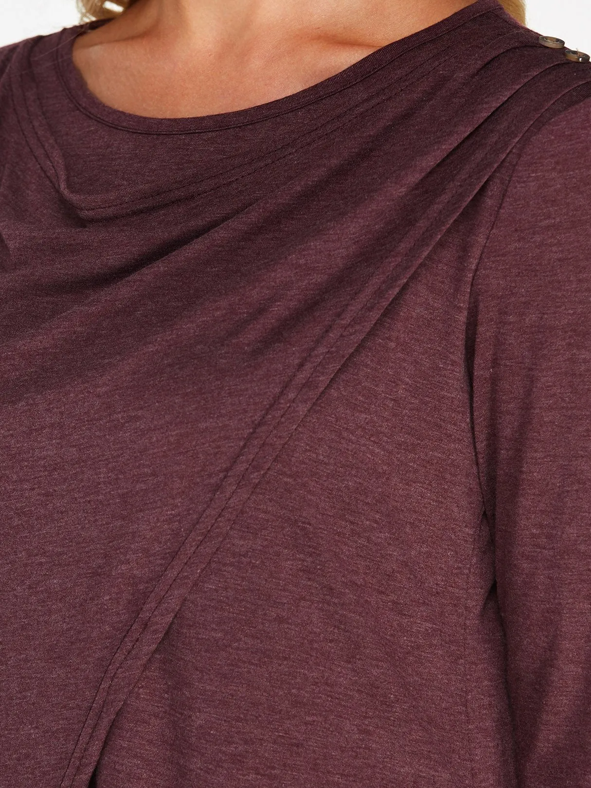 OEM ODM Plain Crossed Front Long Sleeve Irregular Hem Purple T-Shirts