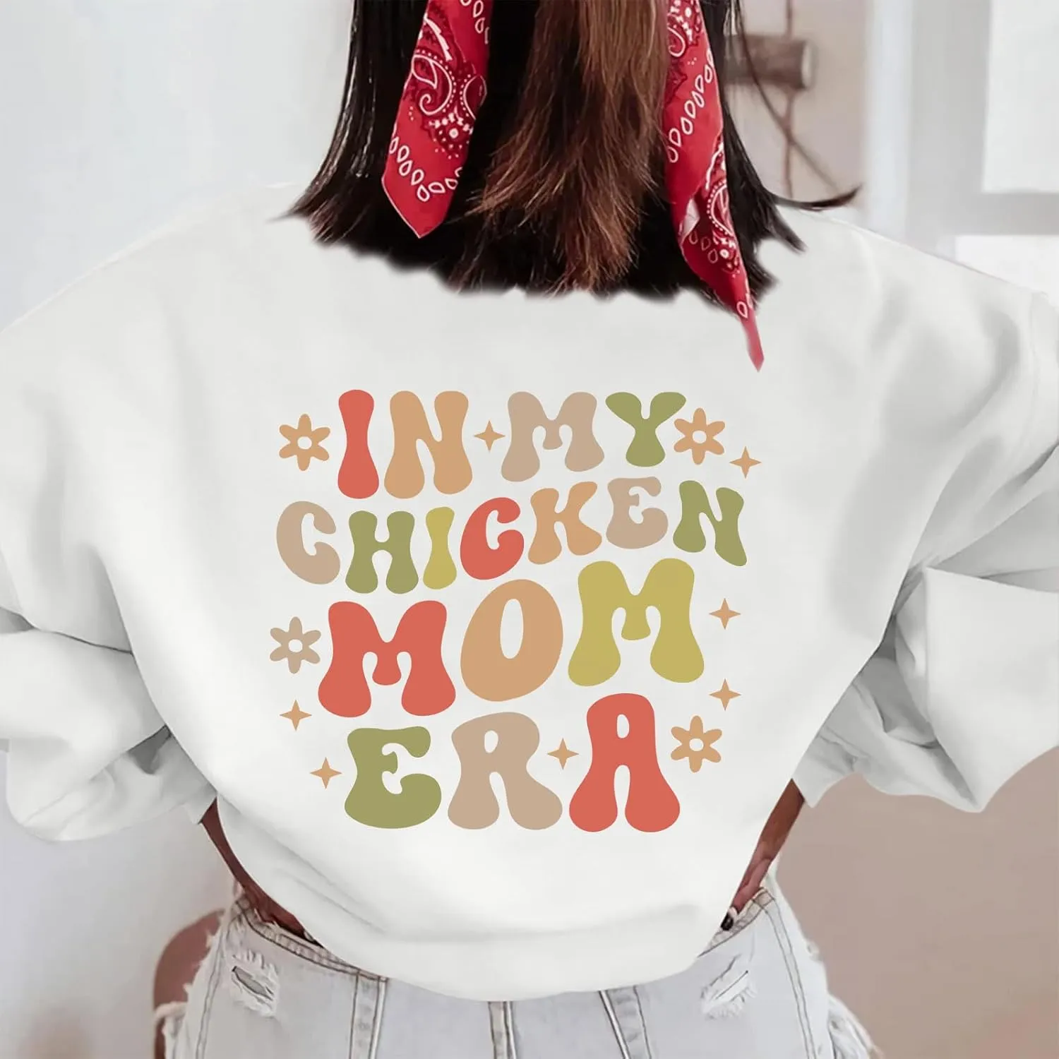 Oversized Chicken Sweatshirts for Women In My Chicken Mom Era Sweatshirt Cute Animal Graphic Mama Farm Country Hoodies