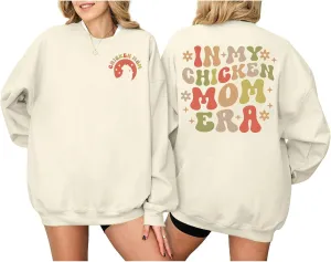 Oversized Chicken Sweatshirts for Women In My Chicken Mom Era Sweatshirt Cute Animal Graphic Mama Farm Country Hoodies