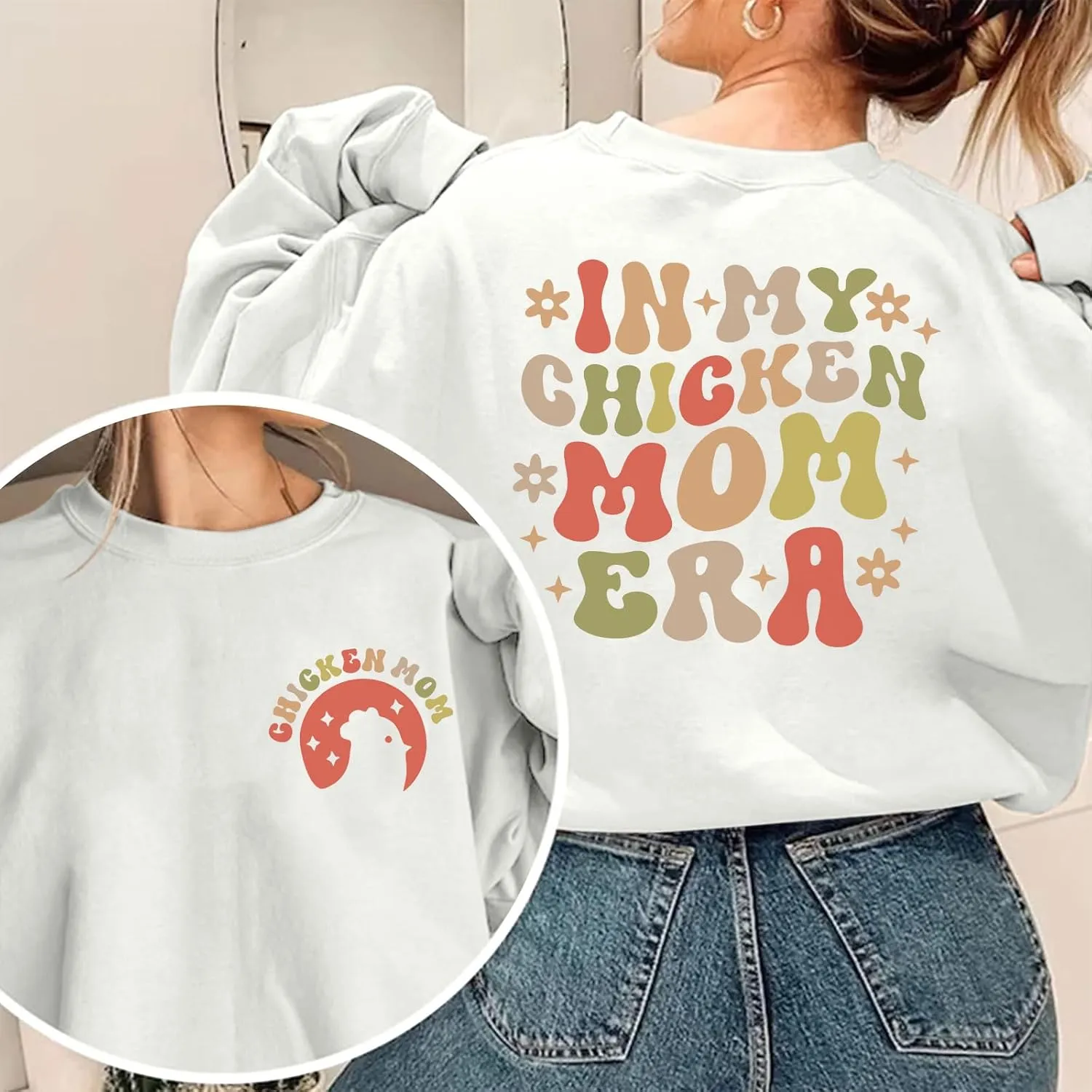 Oversized Chicken Sweatshirts for Women In My Chicken Mom Era Sweatshirt Cute Animal Graphic Mama Farm Country Hoodies