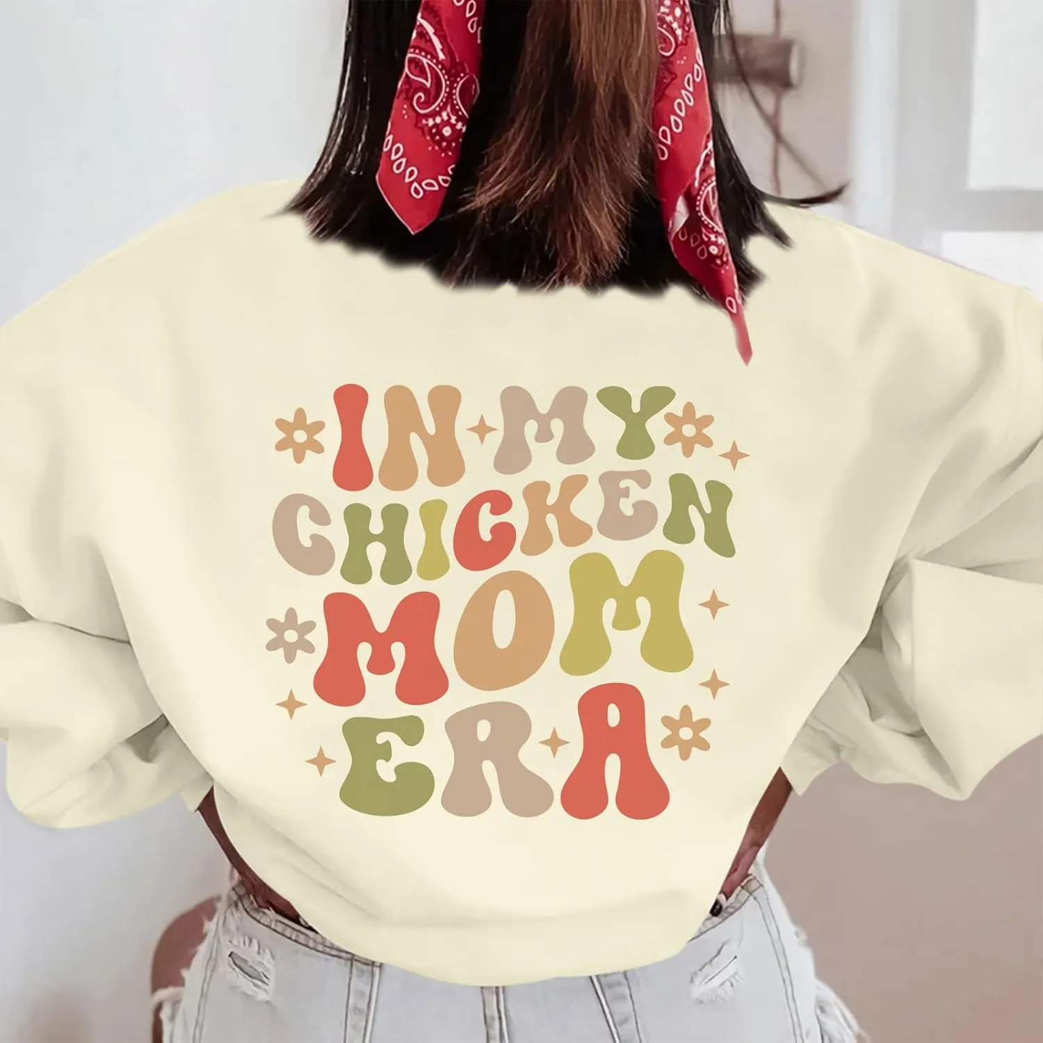 Oversized Chicken Sweatshirts for Women In My Chicken Mom Era Sweatshirt Cute Animal Graphic Mama Farm Country Hoodies