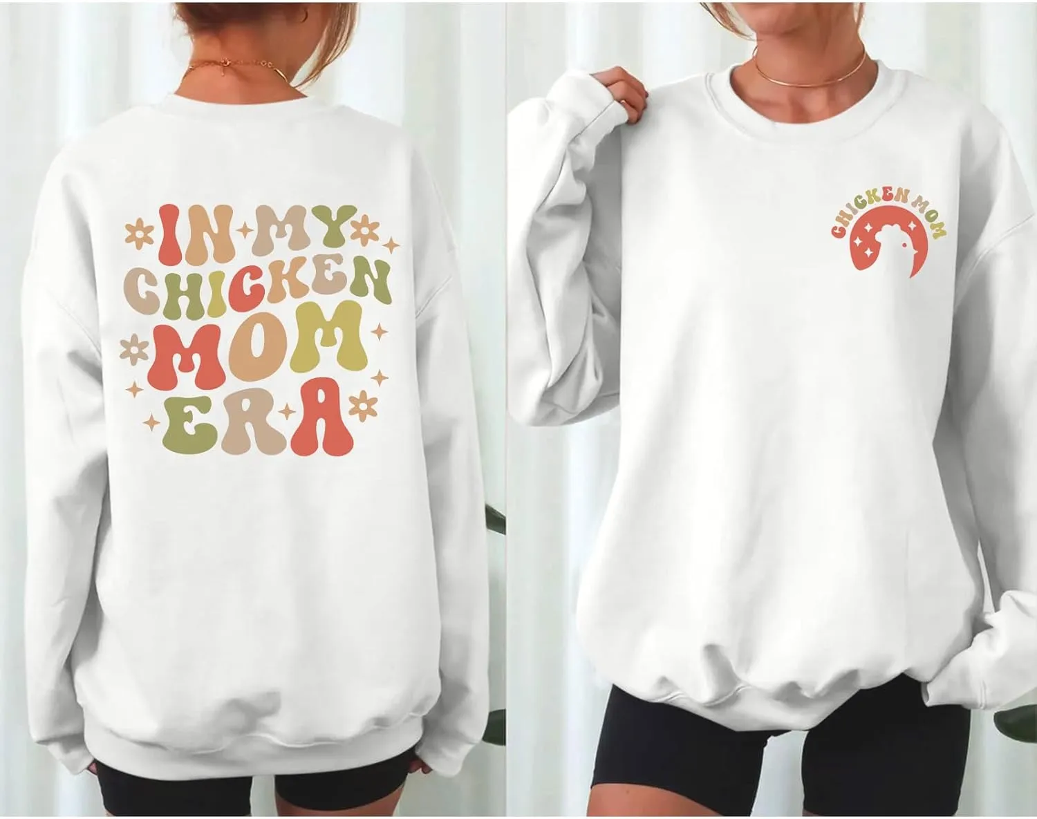 Oversized Chicken Sweatshirts for Women In My Chicken Mom Era Sweatshirt Cute Animal Graphic Mama Farm Country Hoodies