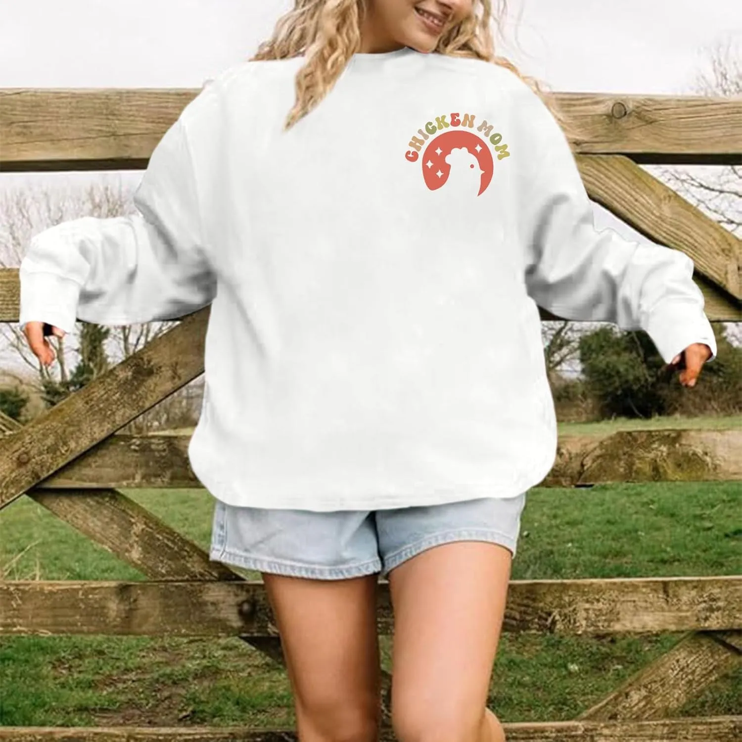Oversized Chicken Sweatshirts for Women In My Chicken Mom Era Sweatshirt Cute Animal Graphic Mama Farm Country Hoodies