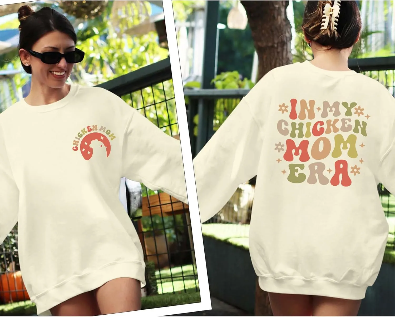 Oversized Chicken Sweatshirts for Women In My Chicken Mom Era Sweatshirt Cute Animal Graphic Mama Farm Country Hoodies