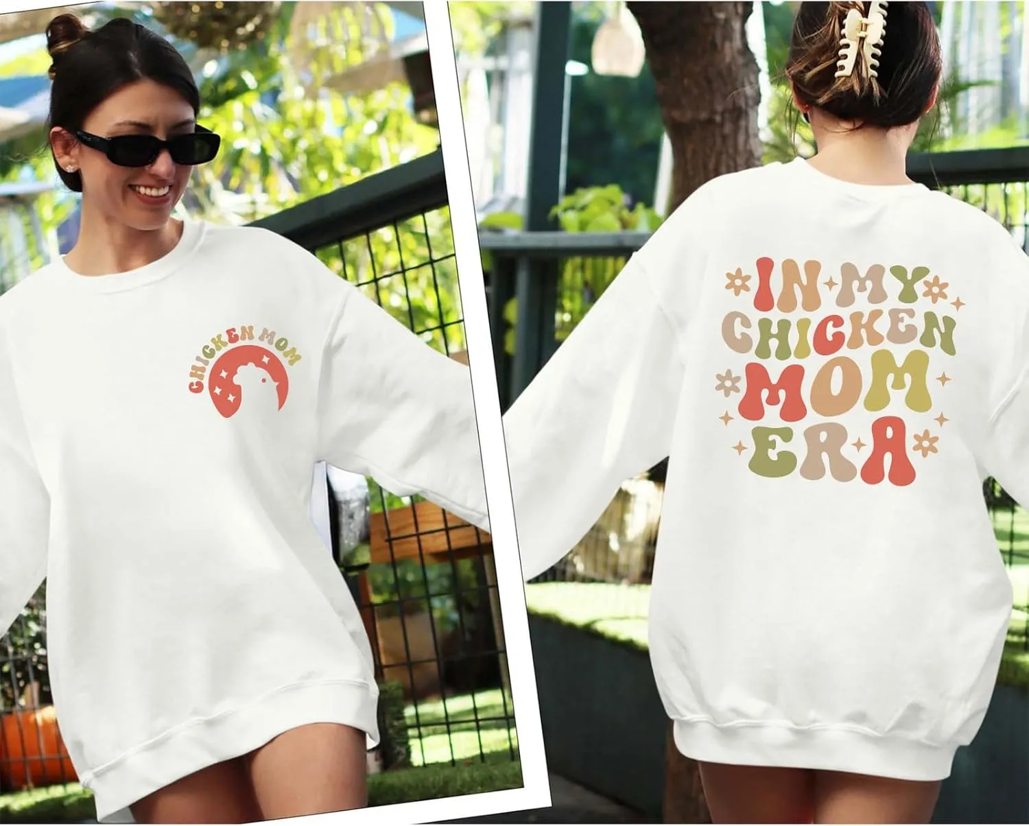 Oversized Chicken Sweatshirts for Women In My Chicken Mom Era Sweatshirt Cute Animal Graphic Mama Farm Country Hoodies