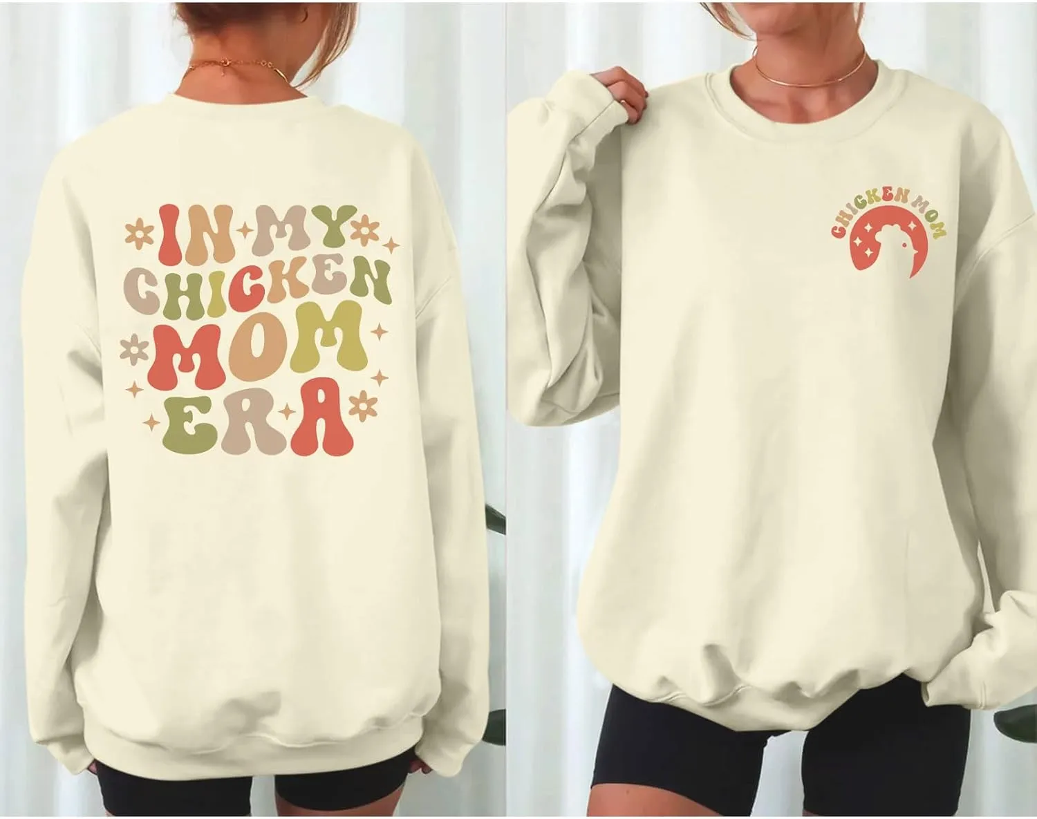 Oversized Chicken Sweatshirts for Women In My Chicken Mom Era Sweatshirt Cute Animal Graphic Mama Farm Country Hoodies