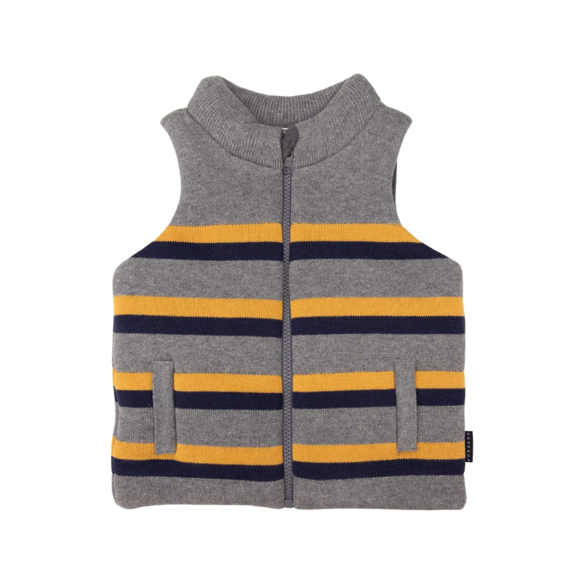 Padded Knit Striped Vest with Zip Charcoal