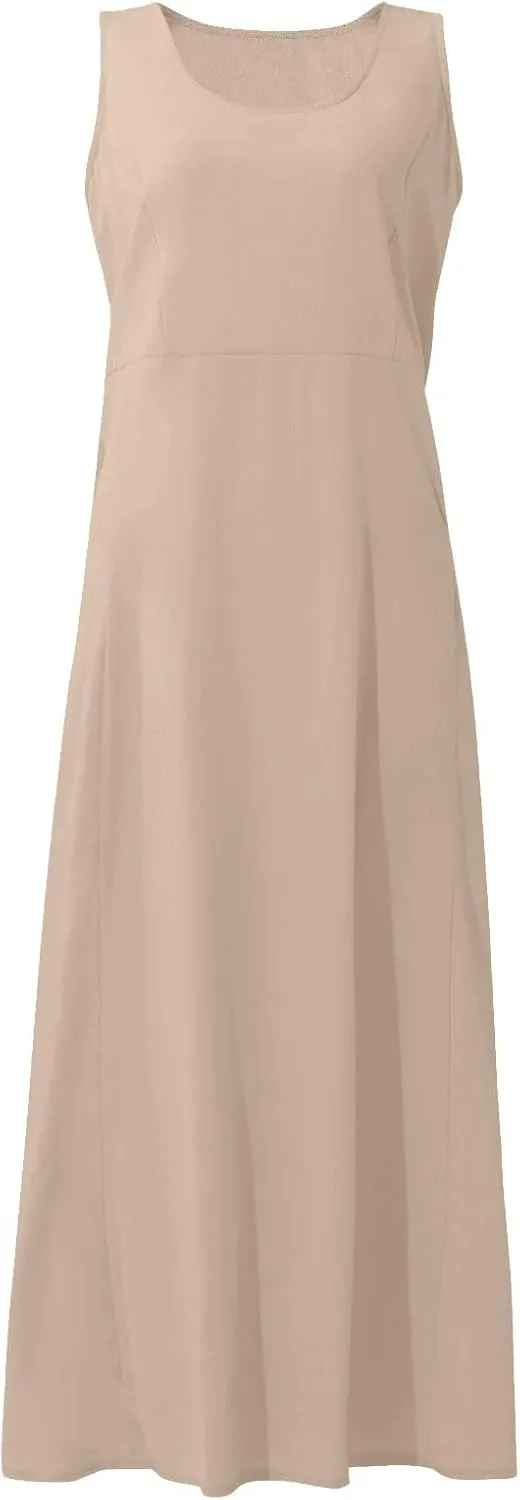 Plus Size Cotton Linen Maxi Summer Dresses for Curvy Women 2025 Sleeveless Vacation Beach Sundresses with Pockets