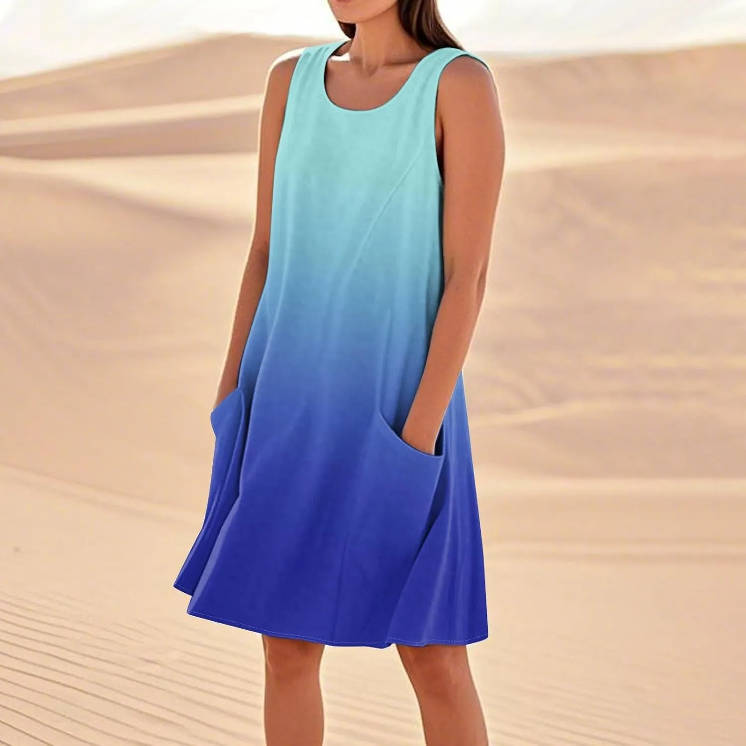 Plus Size Cotton Linen Midi Summer Dresses for Curvy Women 2025 Sleeveless Vacation Beach Sundresses with Pockets