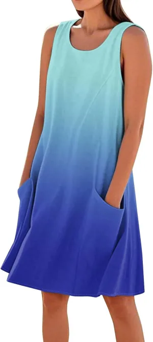 Plus Size Cotton Linen Midi Summer Dresses for Curvy Women 2025 Sleeveless Vacation Beach Sundresses with Pockets