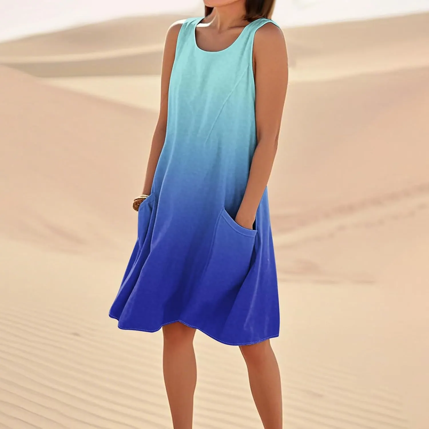 Plus Size Cotton Linen Midi Summer Dresses for Curvy Women 2025 Sleeveless Vacation Beach Sundresses with Pockets