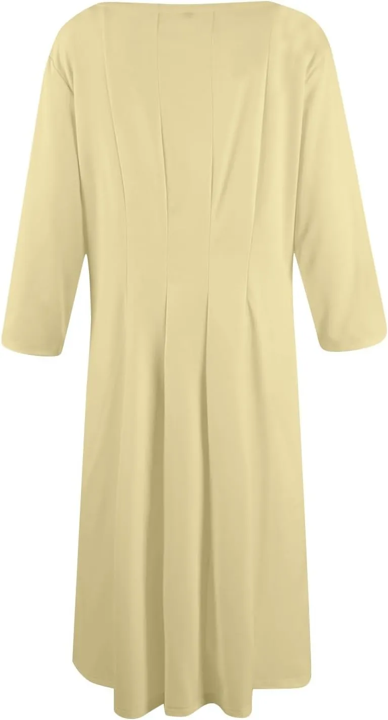 Plus Size Dresses for Curvy Women Casual Loose Trendy Crew Neck 3/4 Sleeve Solid Midi Dress Plus Size, S-3XL