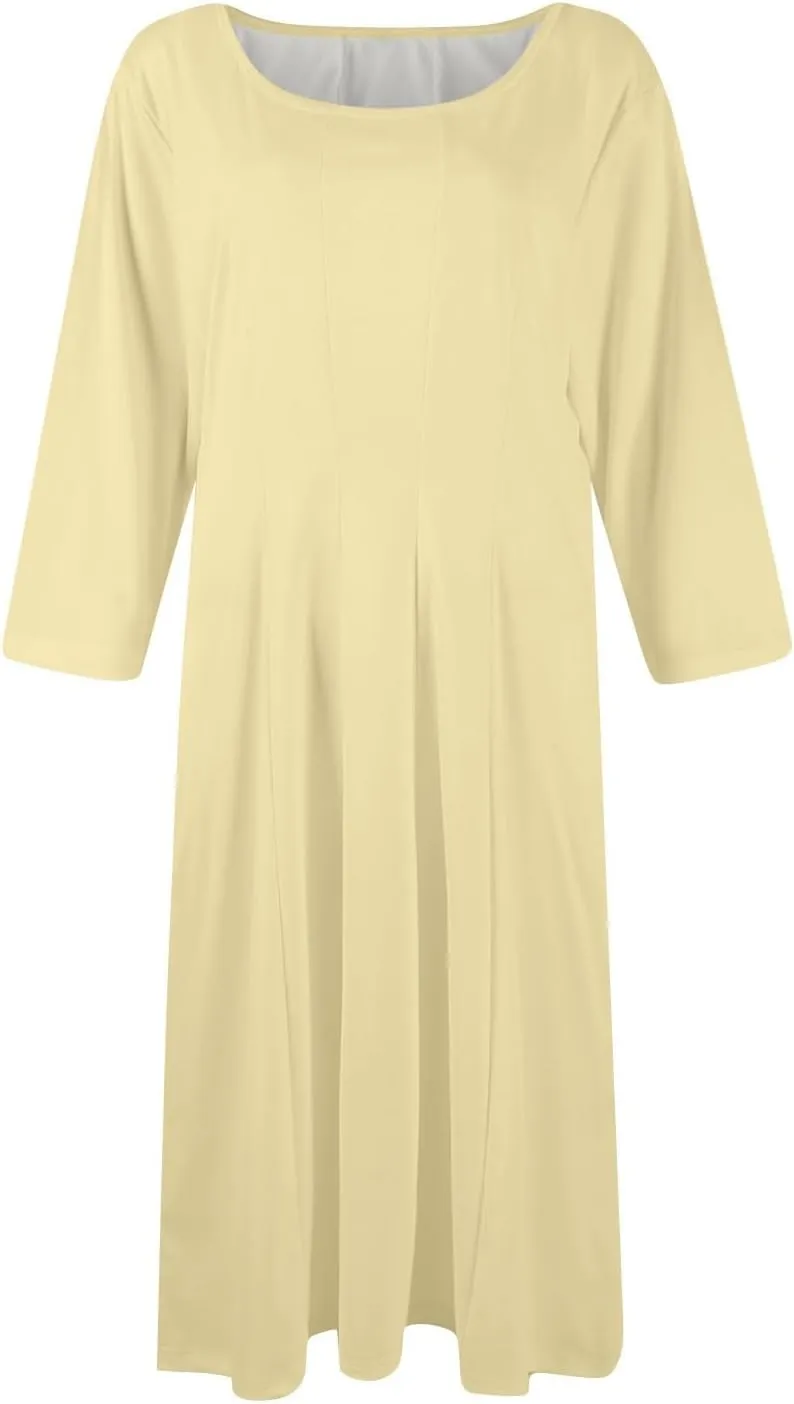 Plus Size Dresses for Curvy Women Casual Loose Trendy Crew Neck 3/4 Sleeve Solid Midi Dress Plus Size, S-3XL
