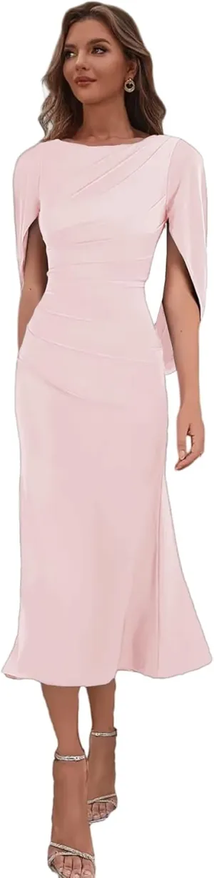 Plus Size Formal Dresses for Curvy Women Blush Pink Mother of The Bride Dress with Cape Chiffon Evening Gown US 18